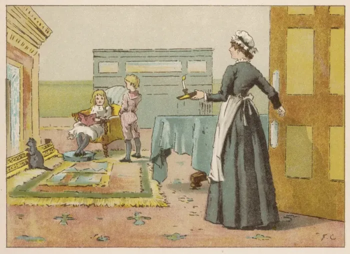 Framed Print : Maid tells children its bedtime Framed Print : Maid tells children its bedtime