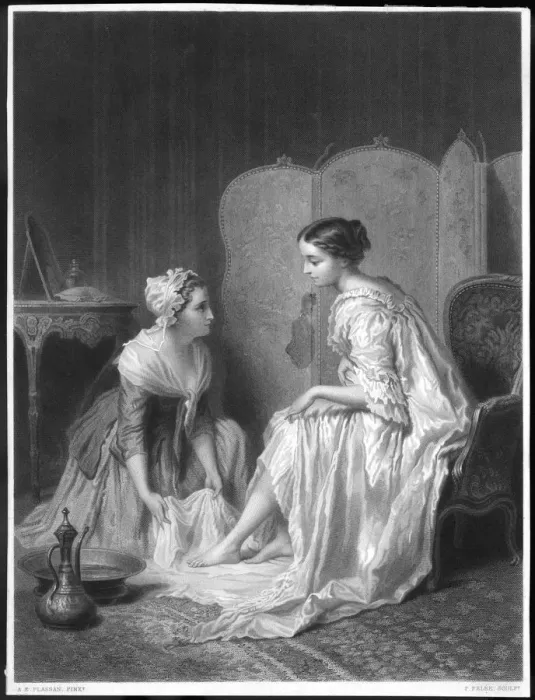 Framed Print : MAID WASHES LADYS FEET Framed Print : MAID WASHES LADYS FEET