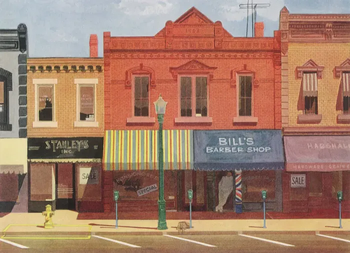 Framed Print : Main Street Businesses Date: 1950 Framed Print : Main Street Businesses Date: 1950