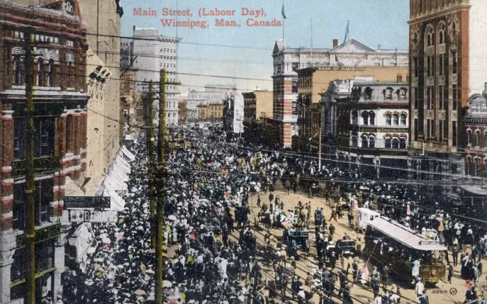 Framed Print : Main Street, Labour Day, Winnipeg, Manitoba, Canada. Date: circa 1905 Framed Print : Main Street, Labour Day, Winnipeg, Manitoba, Canada. Date: circa 1905