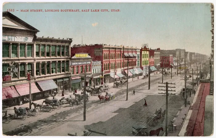 Framed Print : Main Street (looking southeast), Salt Lake City, Utah, USA, with ZCMI department store. Date: circa 1902 Framed Print : Main Street (looking southeast), Salt Lake City, Utah, USA, with ZCMI department store. Date: circa 1902