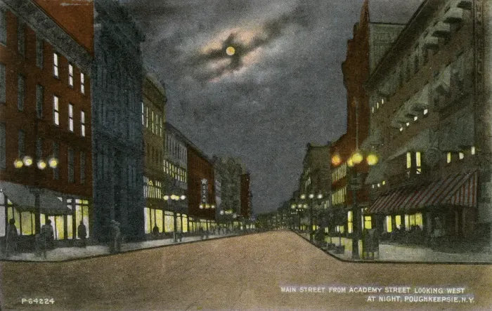 Framed Print : Main Street at night, Poughkeepsie, New York State, USA Framed Print : Main Street at night, Poughkeepsie, New York State, USA