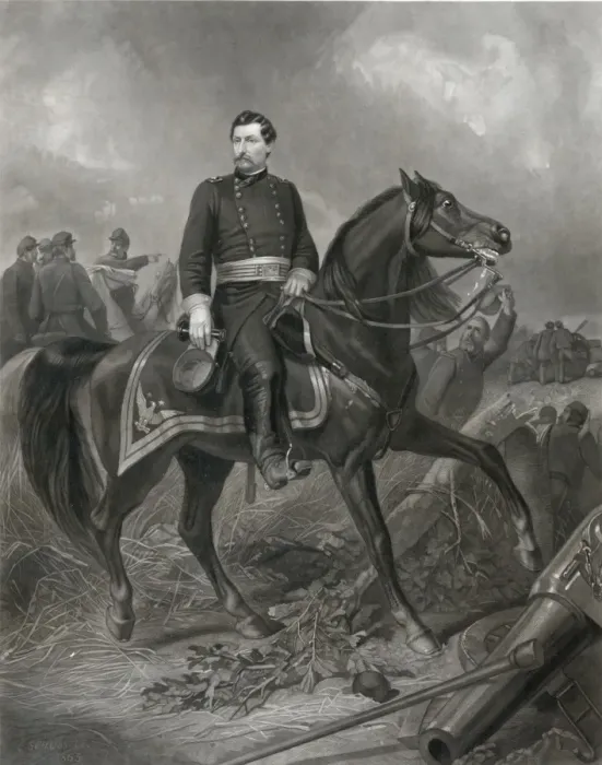 Framed Print : Maj. Gen. Geo. B. McClellan. On the Battle Field of Antietam Framed Print : Maj. Gen. Geo. B. McClellan. On the Battle Field of Antietam