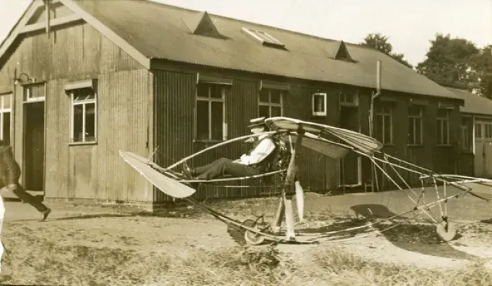Framed Print : Major Baden-Powell in his Scout monoplane (The Midge) du? Framed Print : Major Baden-Powell in his Scout monoplane (The Midge) du?