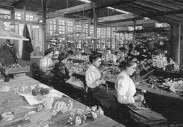 Making funeral wreaths in a factory