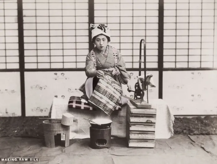 Framed Print : Making raw silk, Japan Framed Print : Making raw silk, Japan
