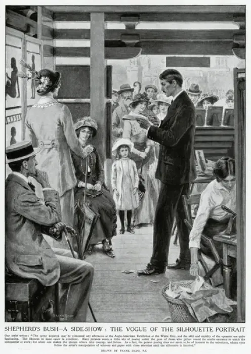 Framed Print : Making a silhouette: a fairground silhouettist Framed Print : Making a silhouette: a fairground silhouettist