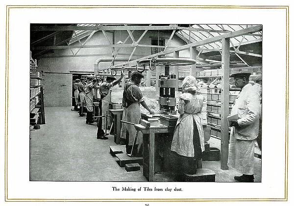 Making tiles from clay dust, Alfred Meakin