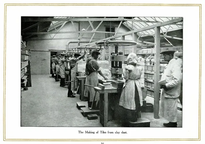 Framed Print : Making tiles from clay dust, Alfred Meakin Framed Print : Making tiles from clay dust, Alfred Meakin