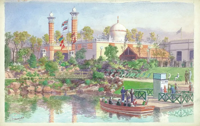Framed Print : Malaya Pavilion from the Lake, British Emplre Exhibition Framed Print : Malaya Pavilion from the Lake, British Emplre Exhibition