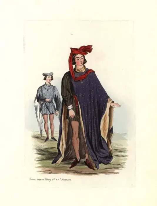 Framed Print : Male costume from the reigns of Henry IV and V (1399-1422) Framed Print : Male costume from the reigns of Henry IV and V (1399-1422)