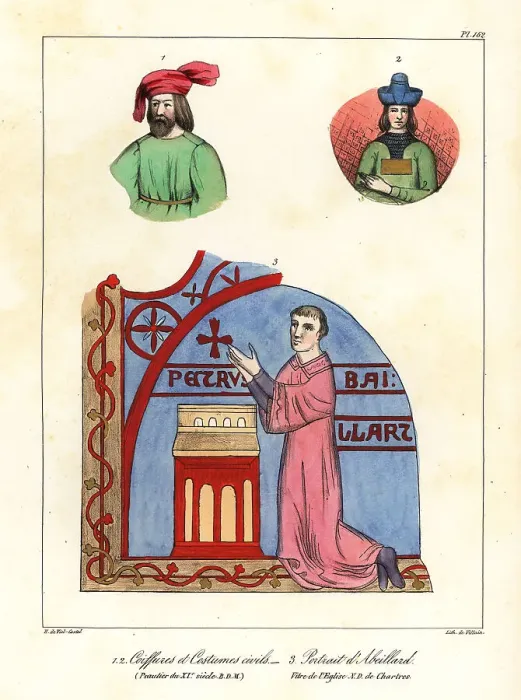 Framed Print : Male costumes and hats, 11th century, and a portrait of Peter Ab Framed Print : Male costumes and hats, 11th century, and a portrait of Peter Ab