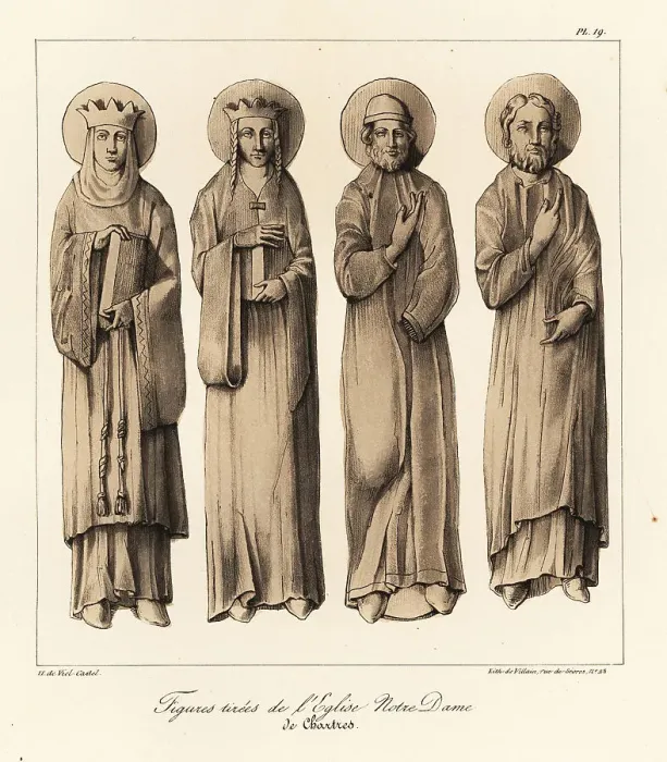 Framed Print : Male and female carved figures from Chartres Cathedral Framed Print : Male and female carved figures from Chartres Cathedral