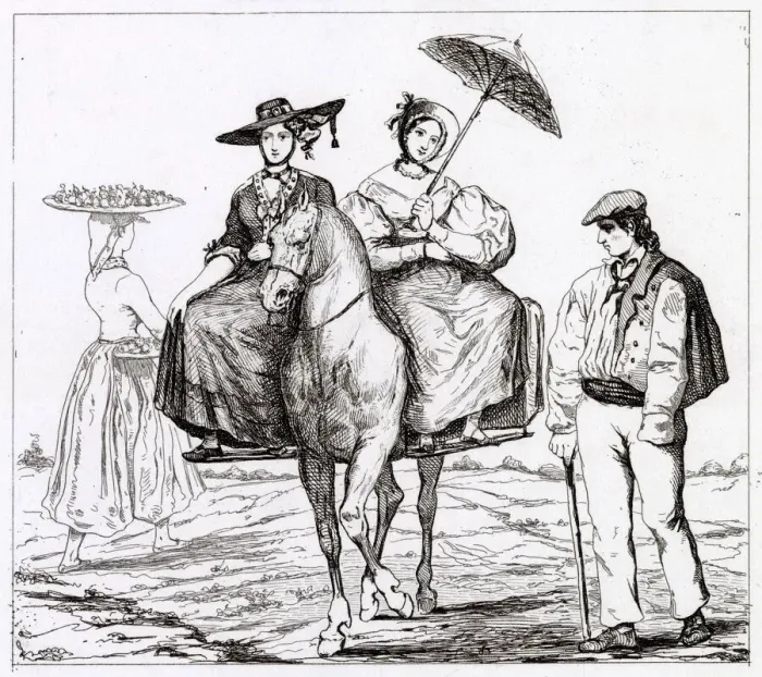 Framed Print : Male and female costumes of the Basque region in France Date: ca 1835