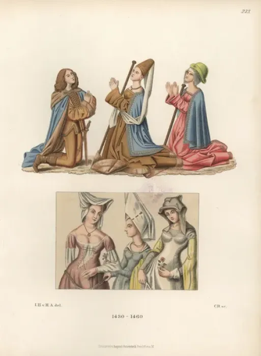 Framed Print : Male and female fashion from the mid 15th century Framed Print : Male and female fashion from the mid 15th century