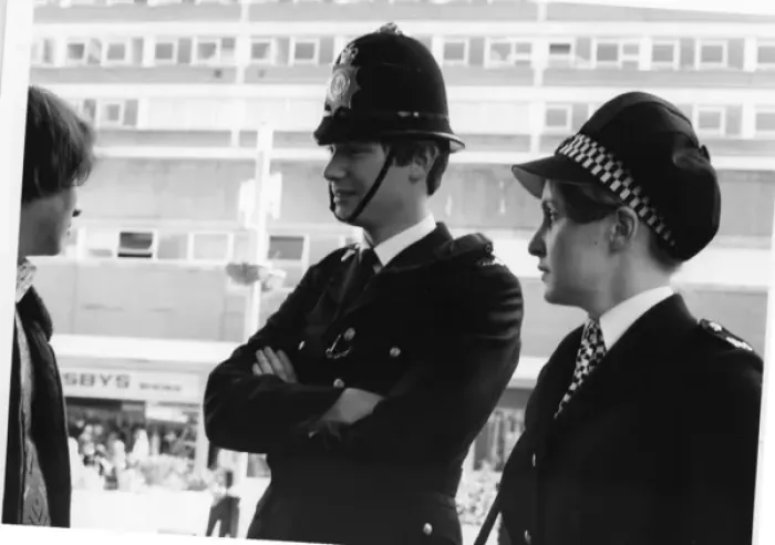 Framed Print : Male and female police officers on duty in London Framed Print : Male and female police officers on duty in London