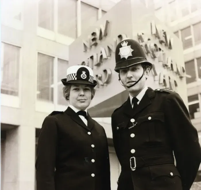 Framed Print : Male and female police officers on duty in London Framed Print : Male and female police officers on duty in London