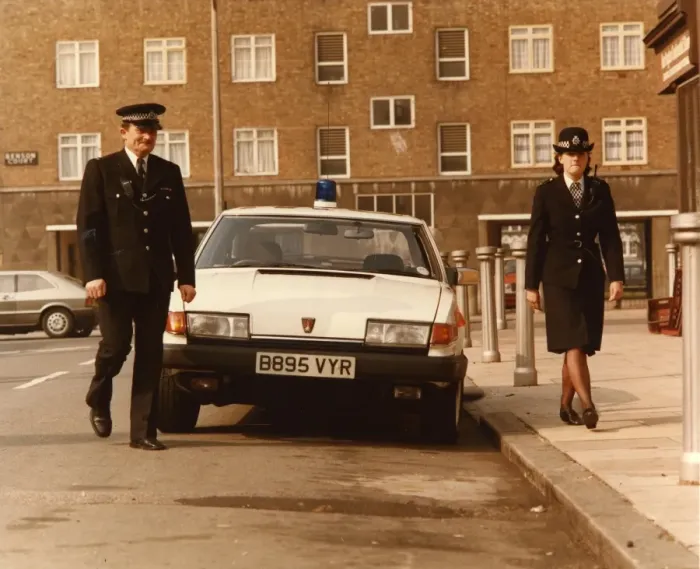 Framed Print : Male and female police officers in a London street Framed Print : Male and female police officers in a London street