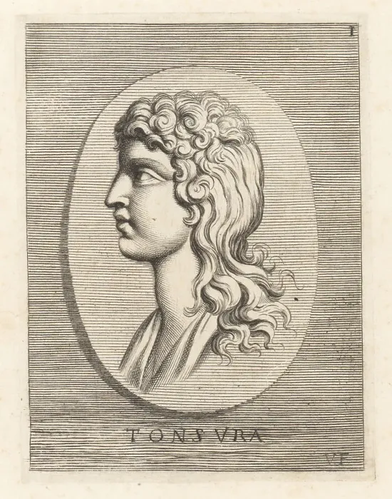 Framed Print : Male head with Theseus cut, a classical hairstyle or tonsure Framed Print : Male head with Theseus cut, a classical hairstyle or tonsure