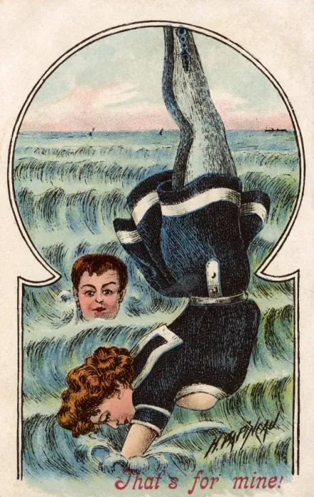 Framed Print : Male swimmer admiring a lady diver Framed Print : Male swimmer admiring a lady diver