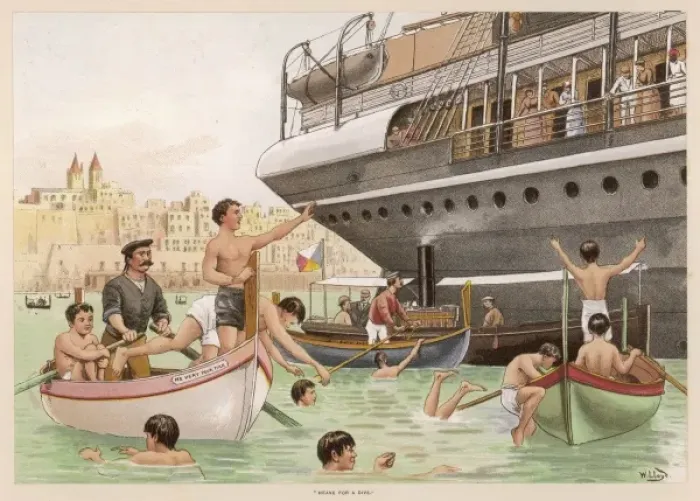 Framed Print : Maltese Boys Dive C1880 Framed Print : Maltese Boys Dive C1880