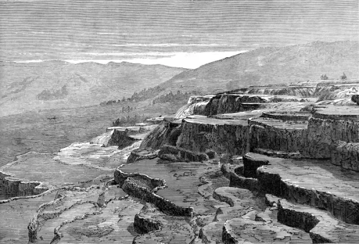 Framed Print : Mammoth Hot Springs, Gardiners River, Yellowstone, 1874 Framed Print : Mammoth Hot Springs, Gardiners River, Yellowstone, 1874