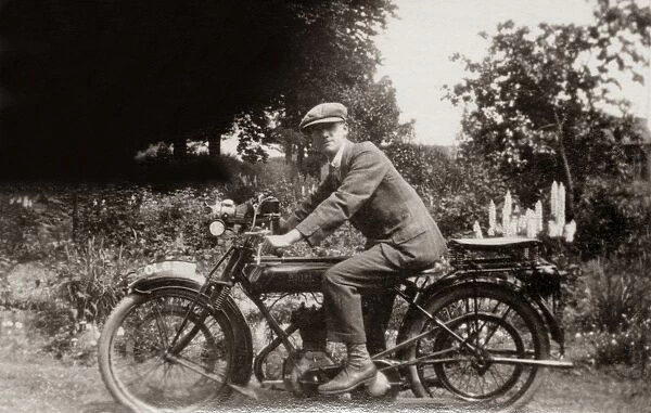 Man on a 1922 Ariel motorcycle
