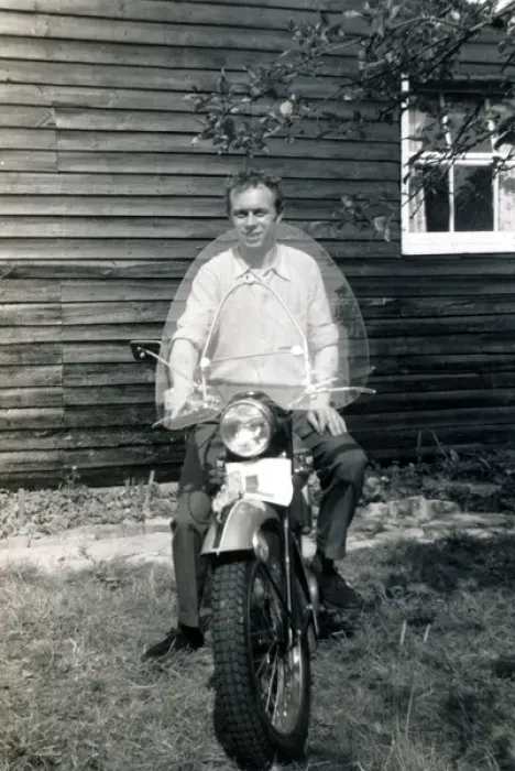 Framed Print : Man on 1950s Triumph motorcycle Framed Print : Man on 1950s Triumph motorcycle