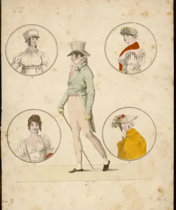 Framed Print : Man & 4 Ladies / Costume Framed Print : Man & 4 Ladies / Costume