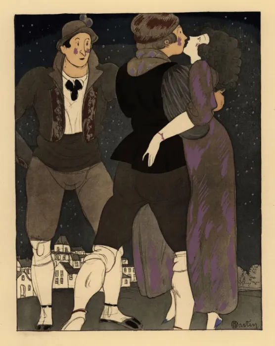 Framed Print : A man allowing a stranger to kiss his wife Framed Print : A man allowing a stranger to kiss his wife