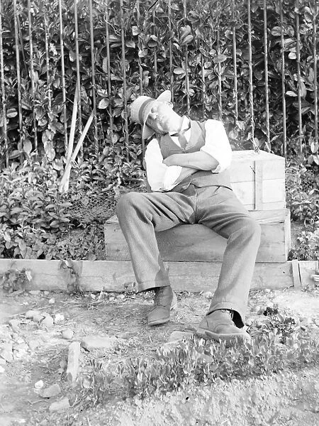 Man asleep in a garden, Mid Wales