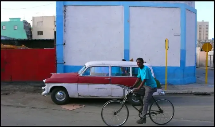 Framed Print : Man on bike, street, Havana Cuba Framed Print : Man on bike, street, Havana Cuba