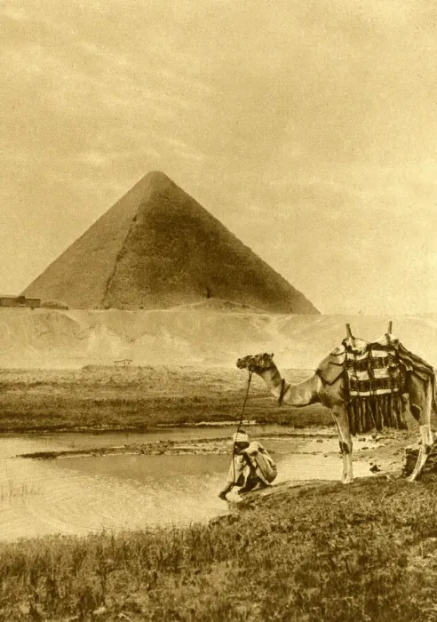 Framed Print : Man with camel near the Pyramid of Cheops, Giza, Egypt Framed Print : Man with camel near the Pyramid of Cheops, Giza, Egypt