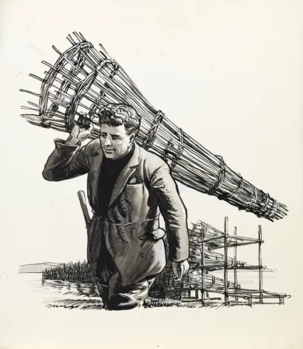 Framed Print : Man carrying an eel trap Framed Print : Man carrying an eel trap