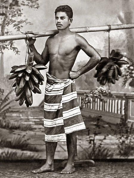 Man carrying fruit, Tahiti, circa 1880s