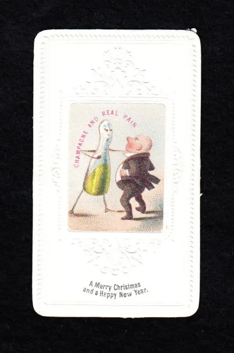 Framed Print : Man with champagne bottle on a Christmas card Framed Print : Man with champagne bottle on a Christmas card