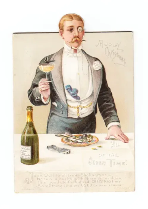 Framed Print : Man with champagne on a movable Christmas card Framed Print : Man with champagne on a movable Christmas card