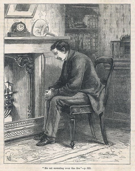 Man Cowering by Fireside