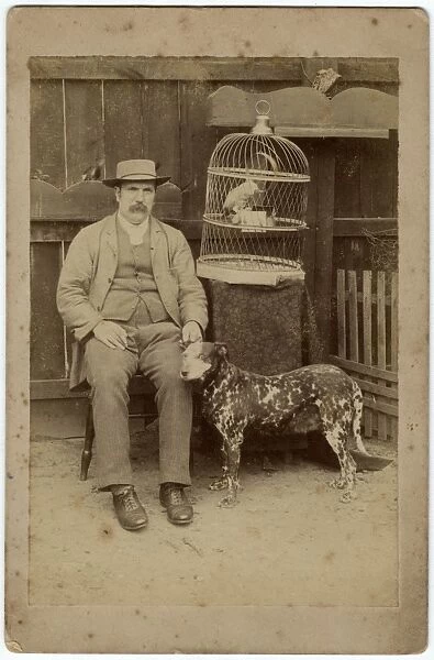 Man with dog and parrot