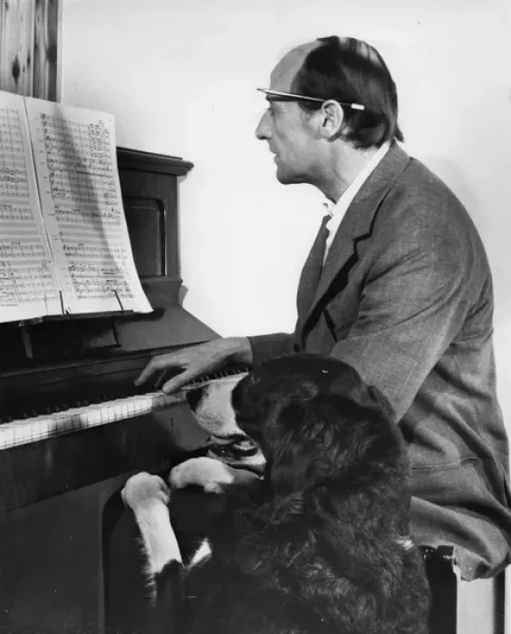 Framed Print : Man and dog at the piano Framed Print : Man and dog at the piano