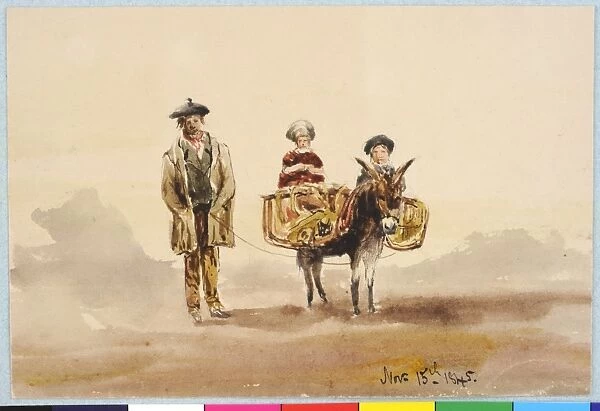 Man with Donkey Carrying two Children in Panniers