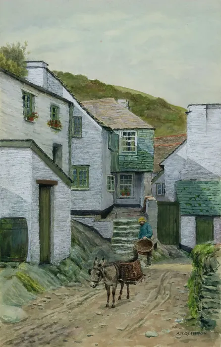Framed Print : Man and donkey in Polperro, Cornwall Framed Print : Man and donkey in Polperro, Cornwall