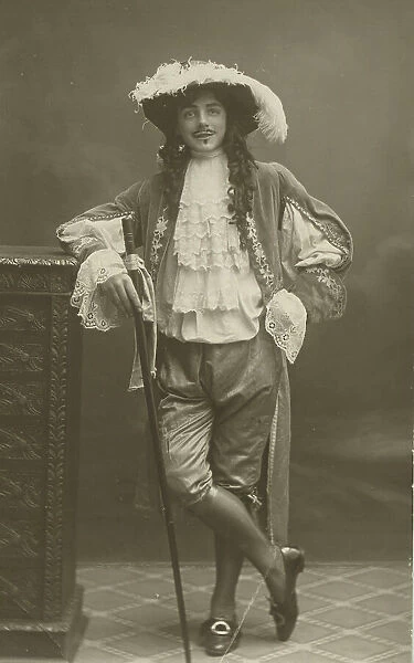 A man dressed as Charles II, or at least somebody who looks very like him. Date: c. 1910