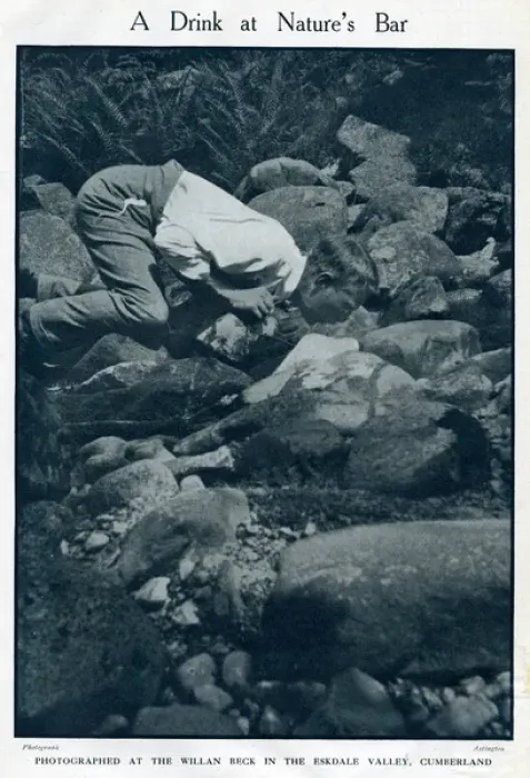 Framed Print : Man drinking, Willan Beck, Eskdale Valley, Cumberland Framed Print : Man drinking, Willan Beck, Eskdale Valley, Cumberland