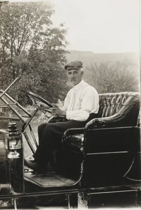 Framed Print : Man driving vintage car Framed Print : Man driving vintage car