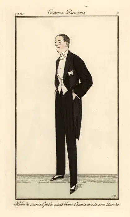Framed Print : Man in evening suit with white waistcoat and silk gaiters Framed Print : Man in evening suit with white waistcoat and silk gaiters