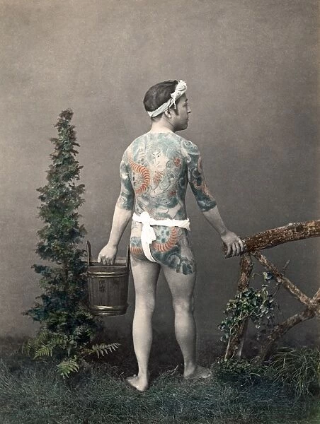Man with extensive tattoos, Japan, circa 1890