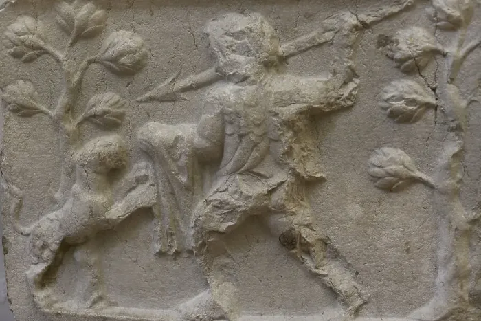 Framed Print : Man fighting a panther. Relief. 2nd century AD Framed Print : Man fighting a panther. Relief. 2nd century AD