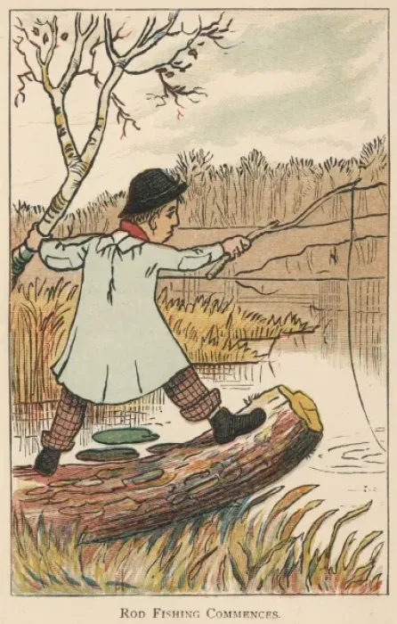 Framed Print : Man fishing by a river with an improvised rod Framed Print : Man fishing by a river with an improvised rod