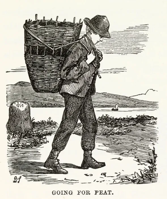 Framed Print : Man gathering peat, to keep the home fires burning through the winter. Date: 1890s Framed Print : Man gathering peat, to keep the home fires burning through the winter. Date: 1890s